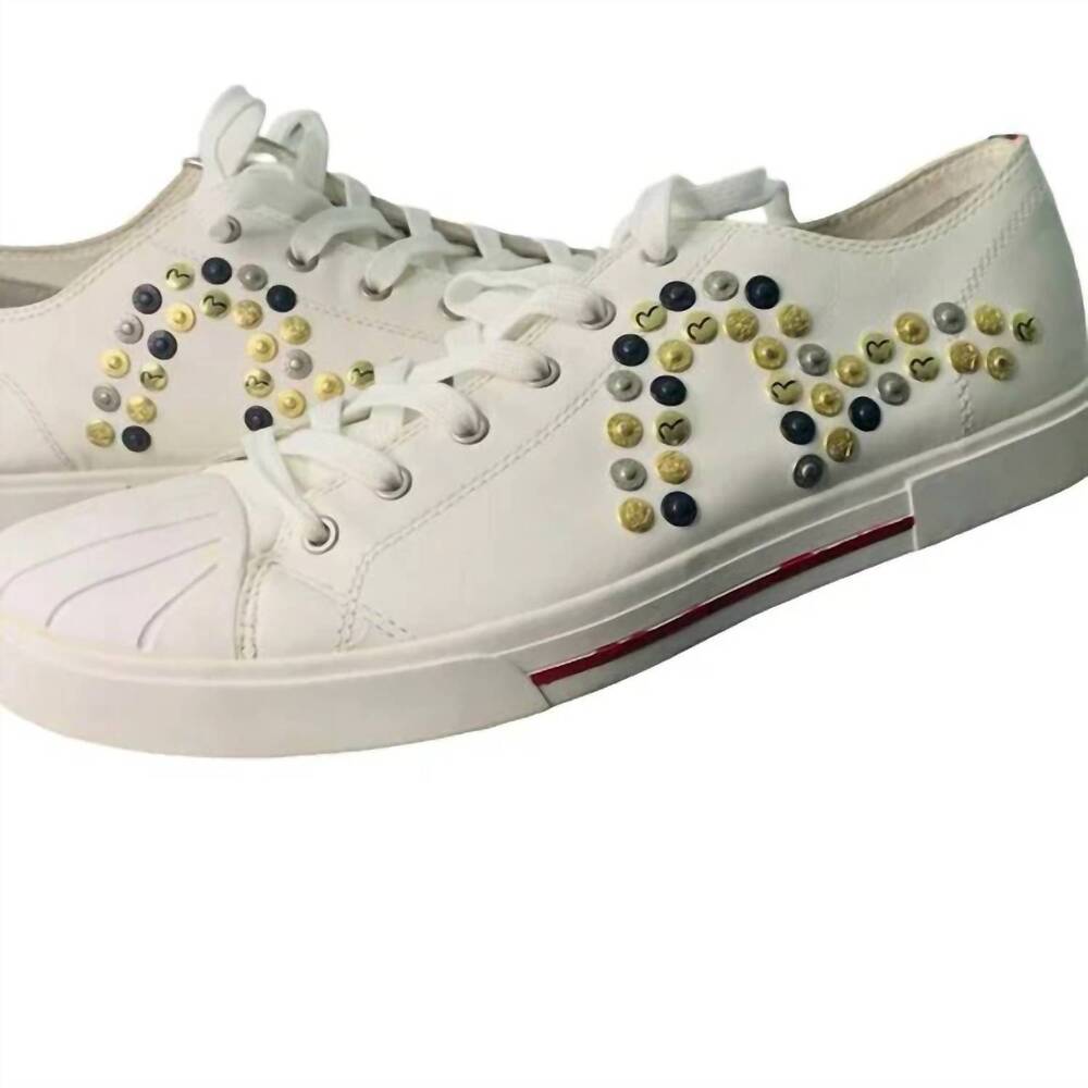 NEW EVISU men's premium streetwear sneakers in white and gold